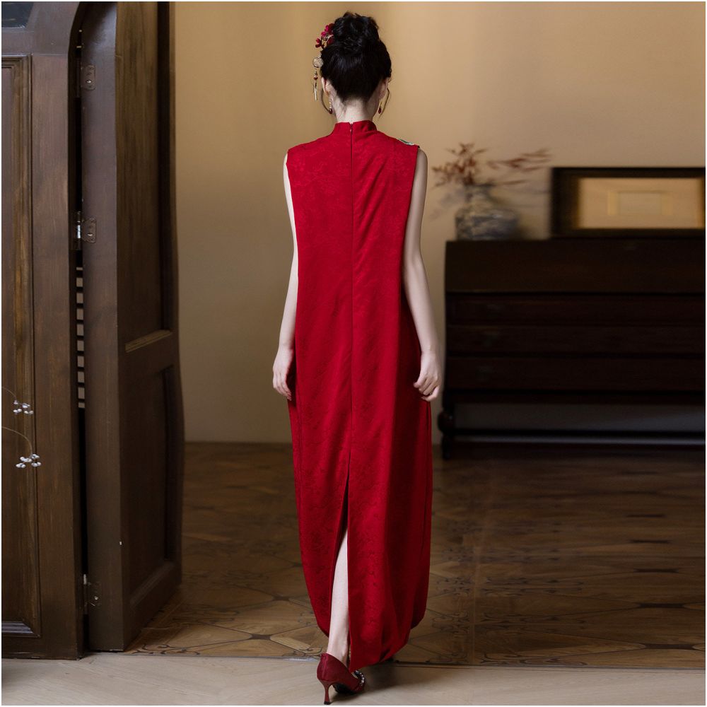 New Chinese style red toast dress 2025 new bride engagement and wedding dress plus size belly covering pregnant woman dress for women image 5