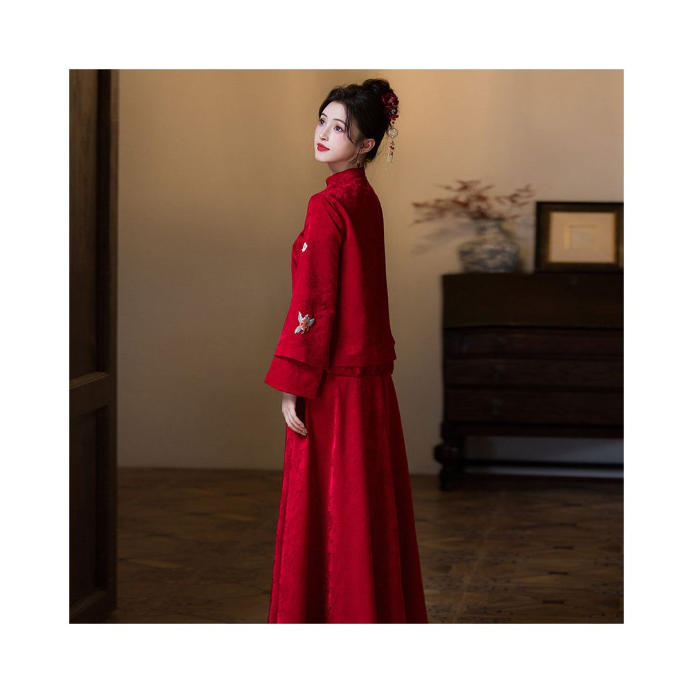 Chinese style exquisite toast dress 2025 new engagement bride appears slim plus size red wedding dress Xiuhe dress wedding dress image 5