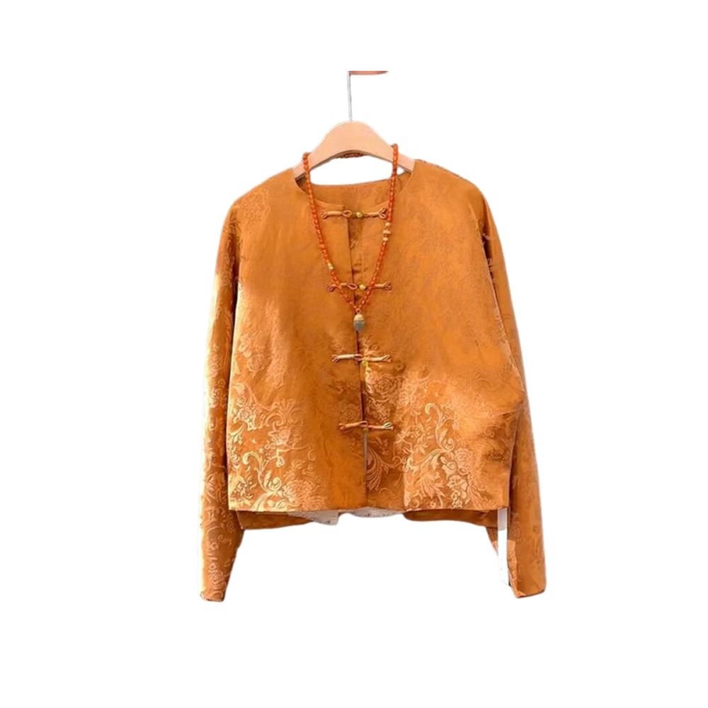 New Chinese style high end design has a great sense of beauty 2025 autumn and winter new style buckle Tang suit orange red Song brocade jacket for women image 5