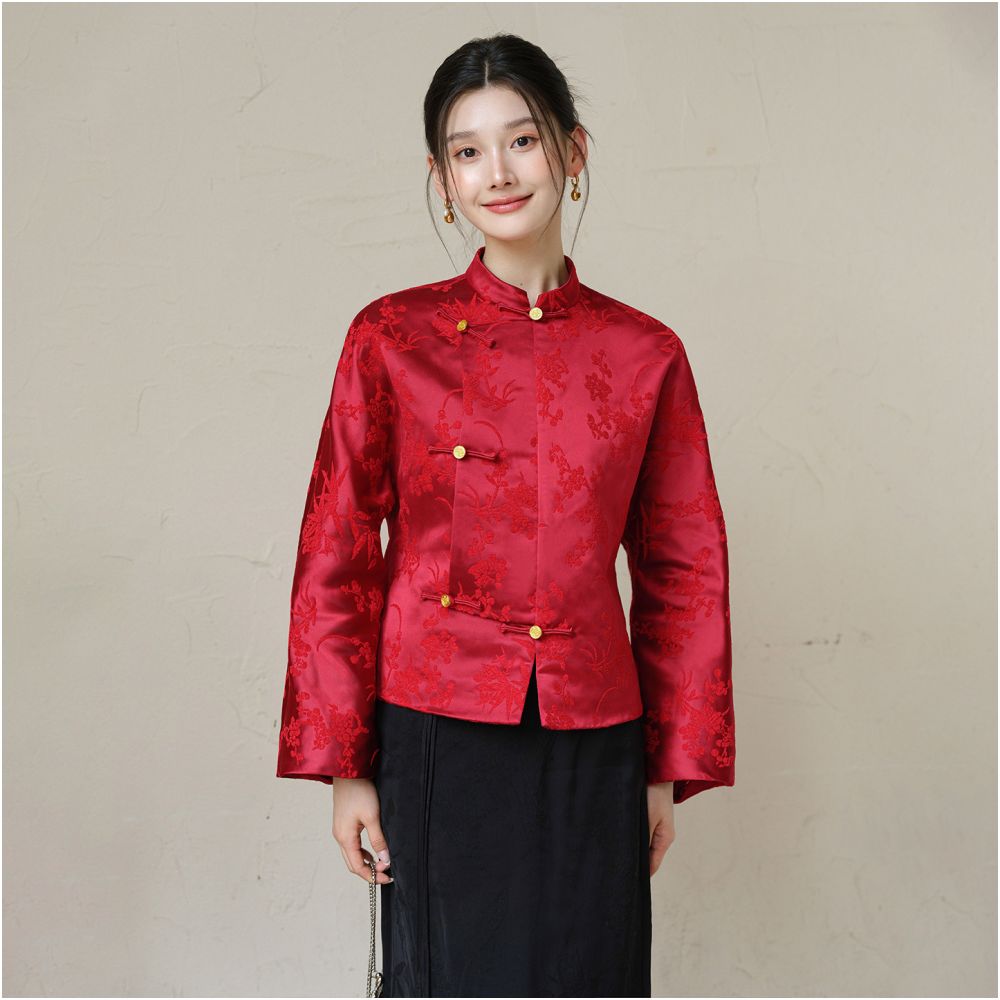 Chuchan Intangible Cultural Heritage Zhangrong Satin Coat for Women 25 Winter New Style Noble New Chinese Style Cotton New Year Coat with Velvet Flowers image 5