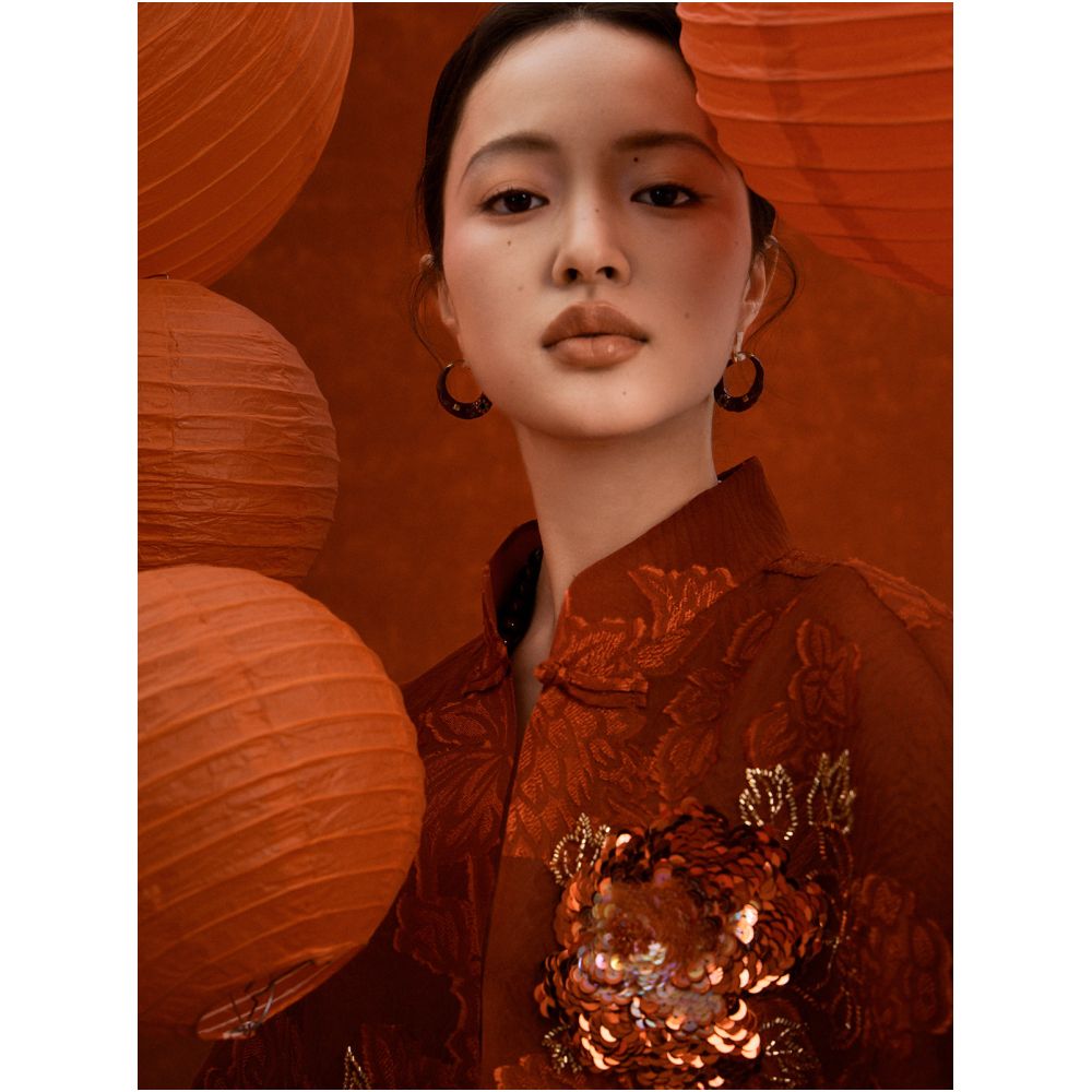 On the 12th day of the Chinese New Year red tassels cut flowers peonies plum blossoms nail beads outerwear 18mm silk loose fitting Chinese style top image 4