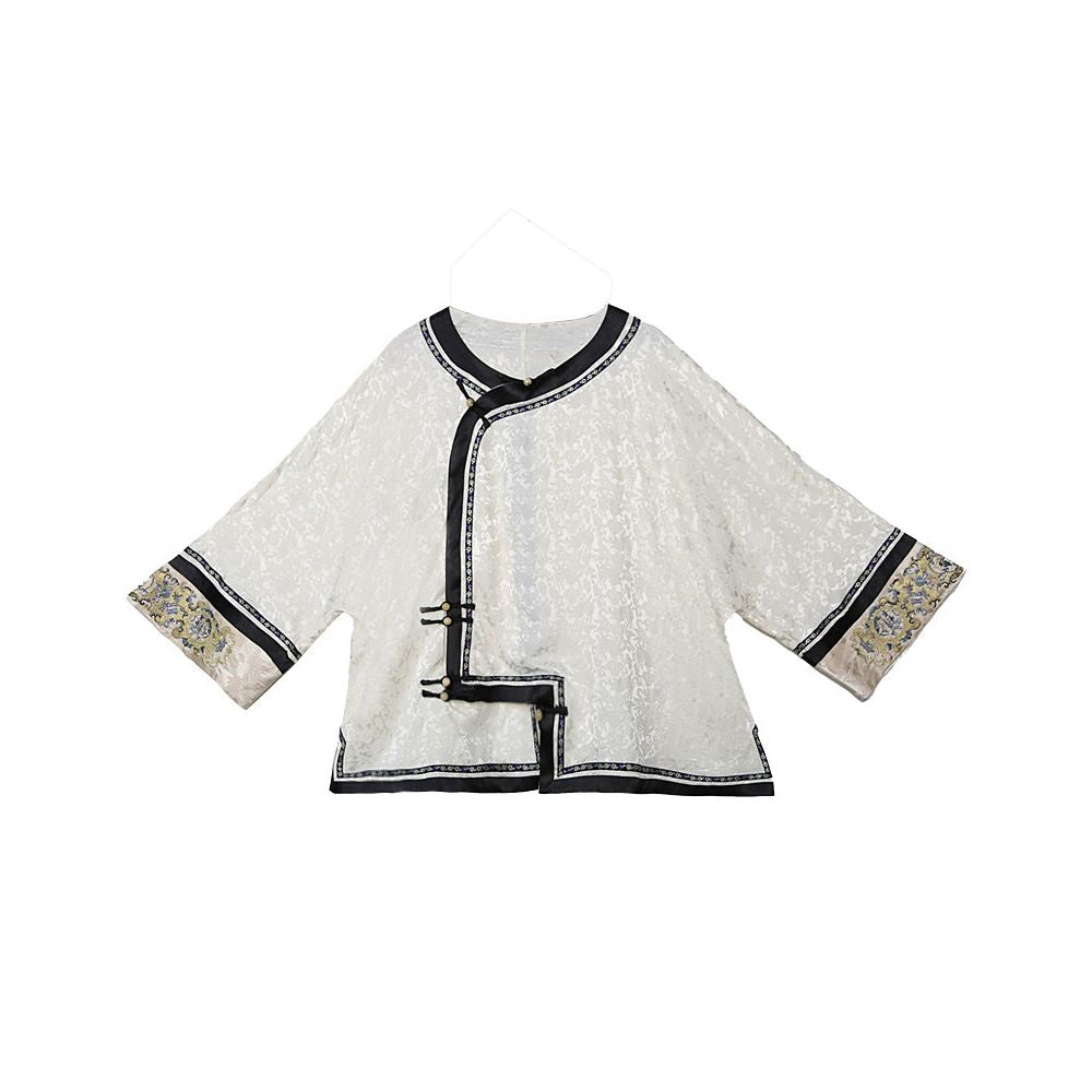 New Chinese style women s clothing Republic of China style retro jacquard heavy embroidery flower spring and summer tea clothing Chinese style high end button top image 5