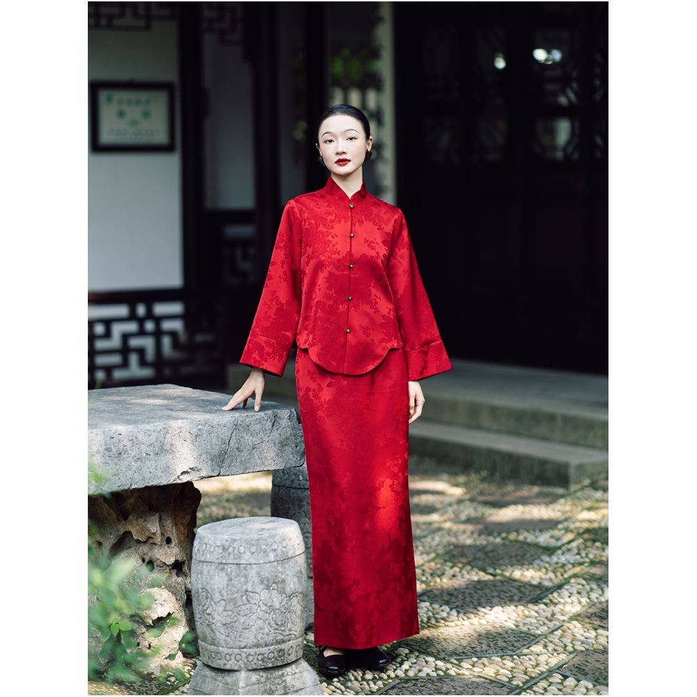 Dear Peony Bride Spring and Autumn Long sleeved Toast Dress Set High end Certification Return Door Casual Dress Red Engagement Cheongsam image 4