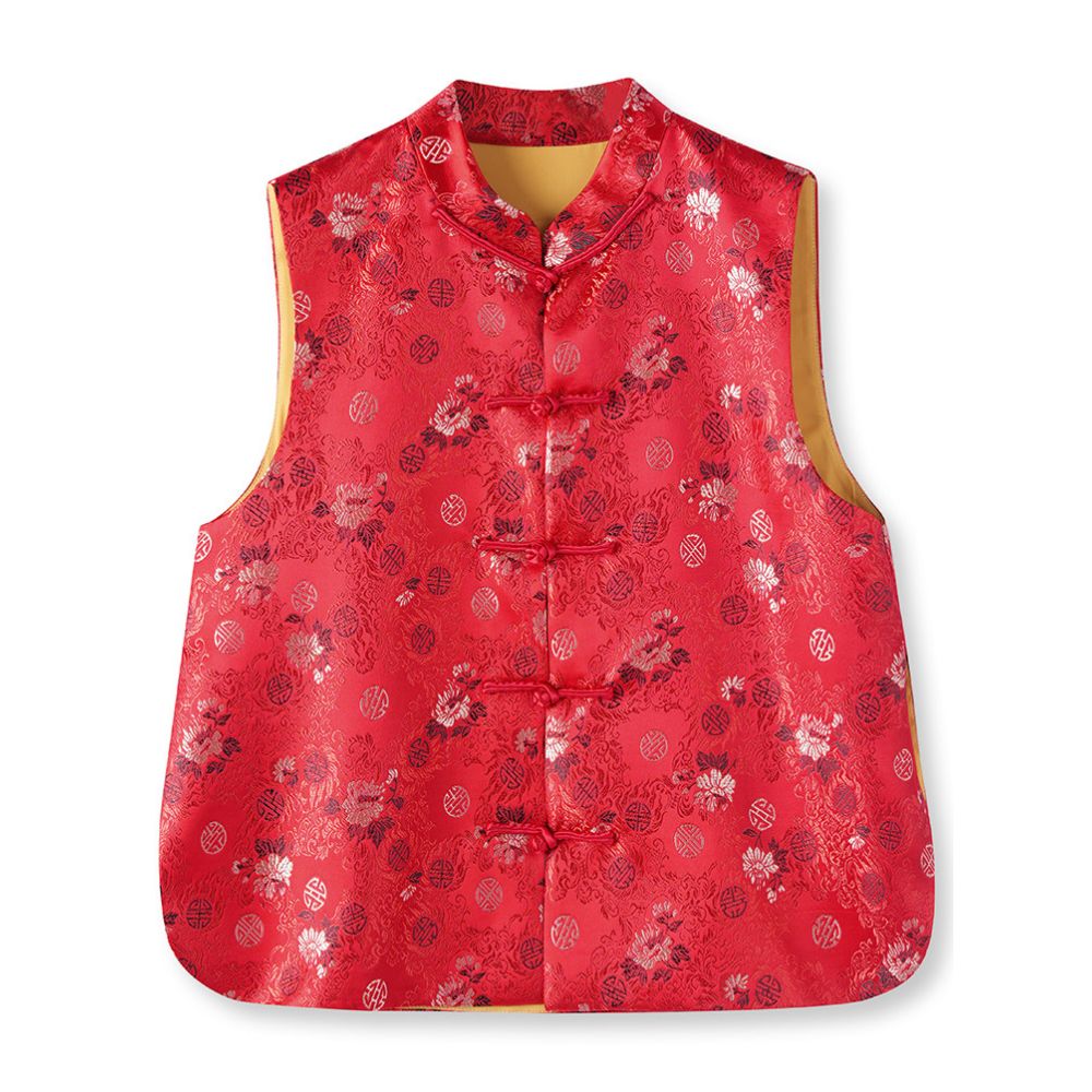 Red silk brocade jacquard new Chinese style vest for women unique light Chinese style button Tang suit top image 4