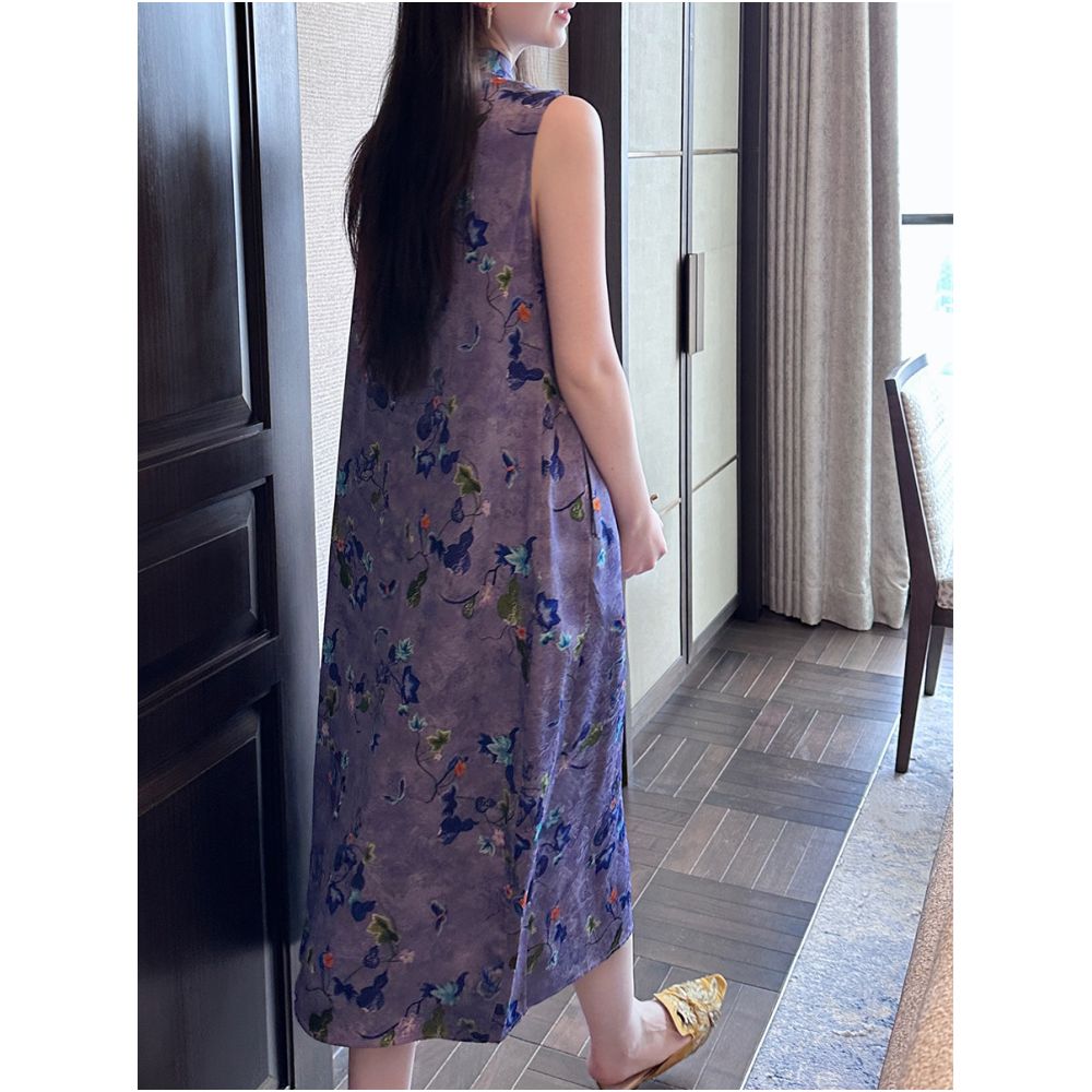Xu Beiting s original new Chinese style retro standing collar sleeveless loose dress improved cheongsam purple summer women image 4