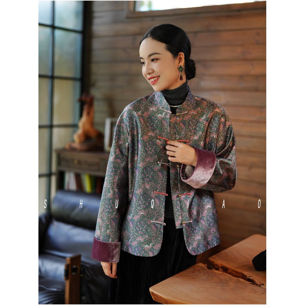 Shu Qiao Shao Song Jin Entangled Branch Flower Mi Same Style True Cardigan New Chinese Style Stand Collar Original Spring and Autumn Coat Top for Women image 4