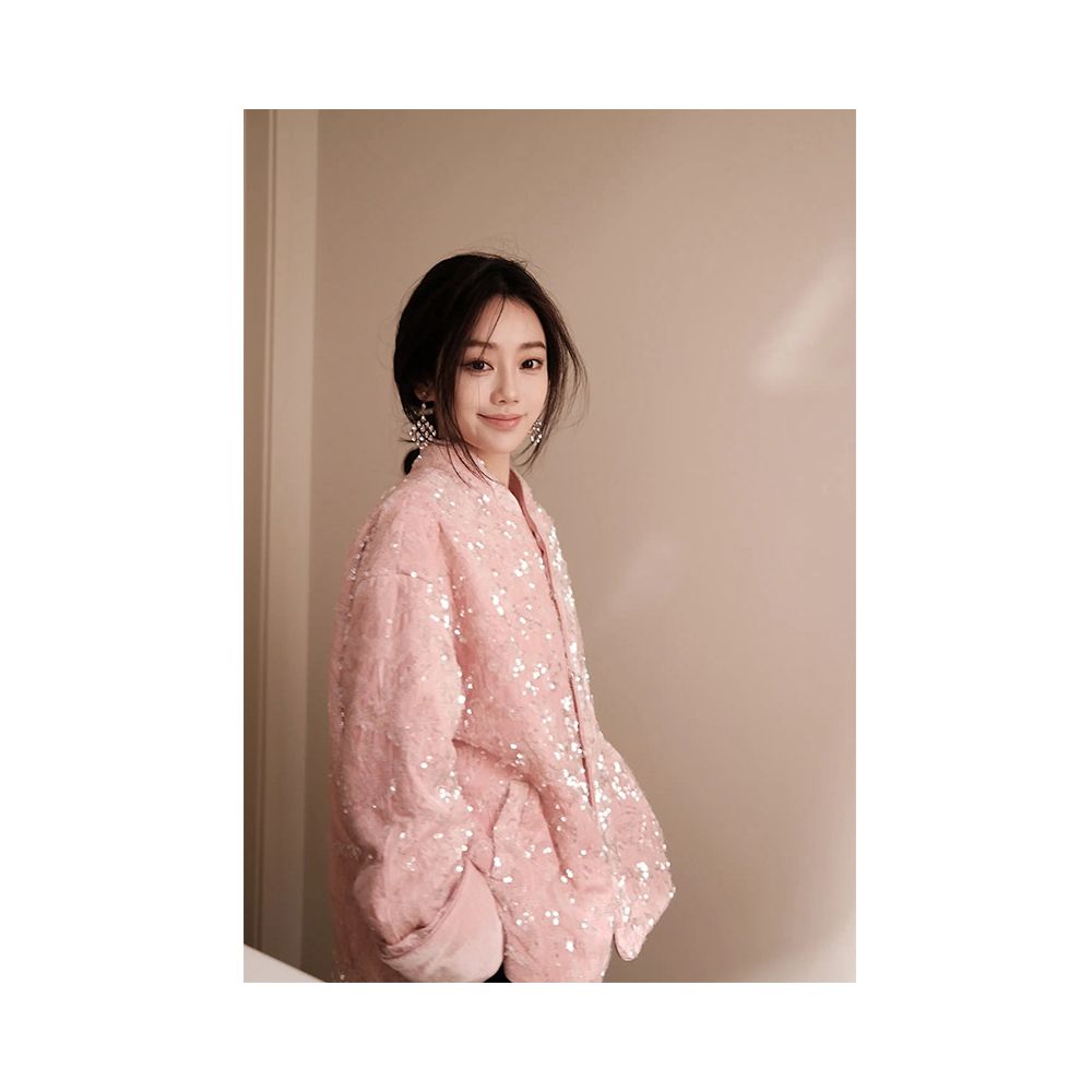 Tang style new Chinese style outerwear with autumn and winter design sense sequins for warmth pink for high end design sense aging reduction by 2025 image 5