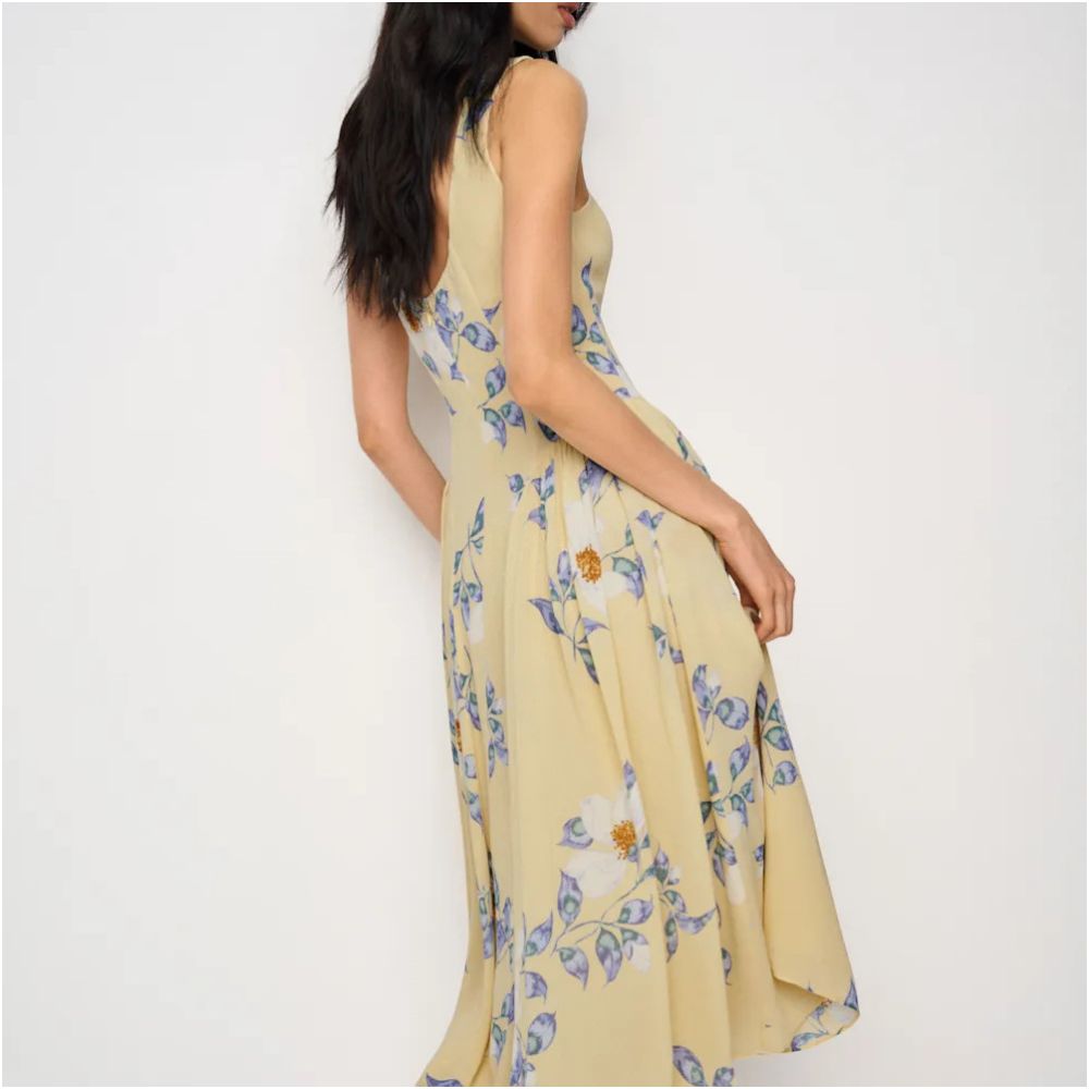 Inhee homemade ref sleeveless waist hugging vacation style light yellow small white floral floral dress image 5