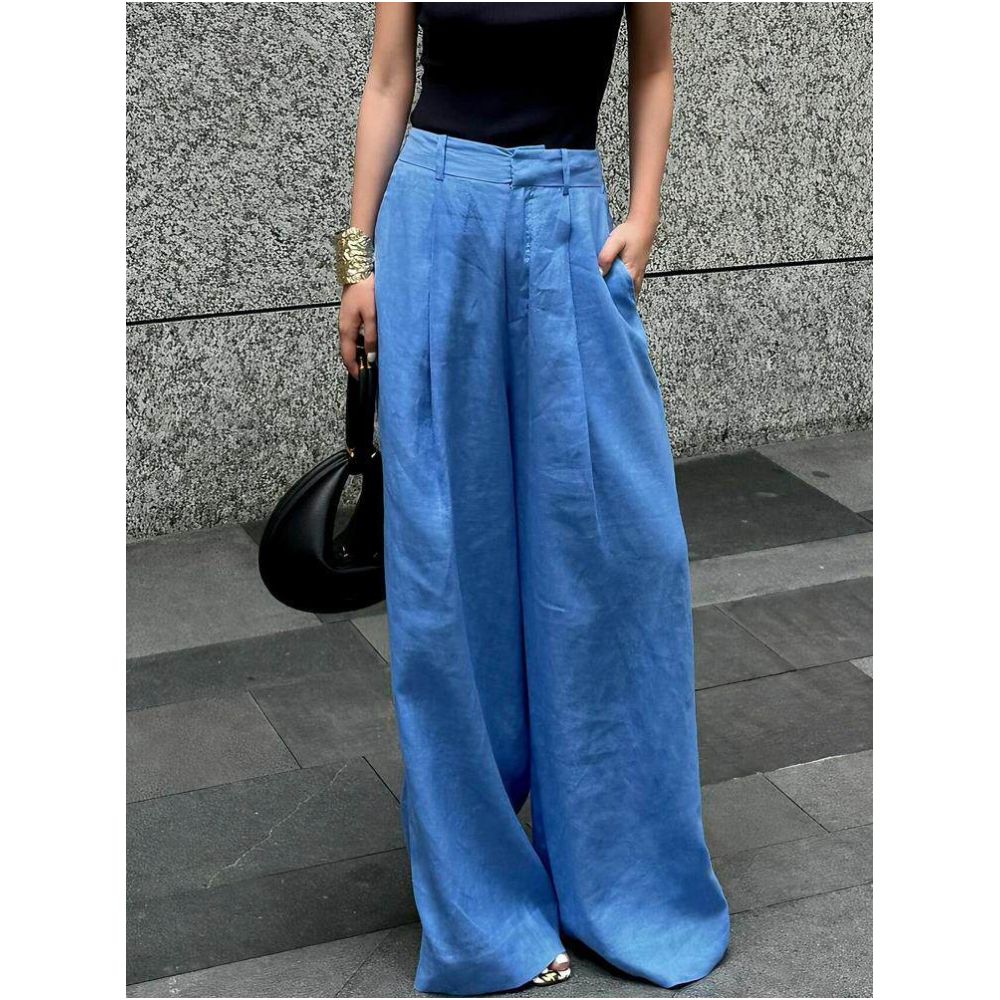 Clearing the warehouse and picking up leaks Cow X cargo lazy style loose hanging feeling blue high end feeling Tencel linen wide leg pants for women image 5
