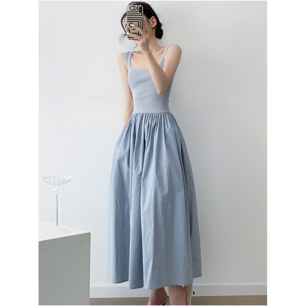 Tach Paola French Knitted Splicing Sleeveless Tank Top Dress for Women s Summer New Large Skirt Long Skirt image 5