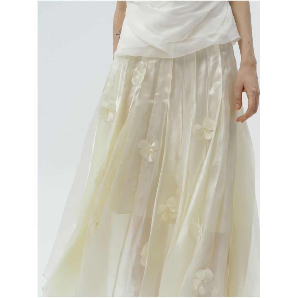 Serrer Light Yellow Pleated Skirt with 3D Floral Decoration image 4