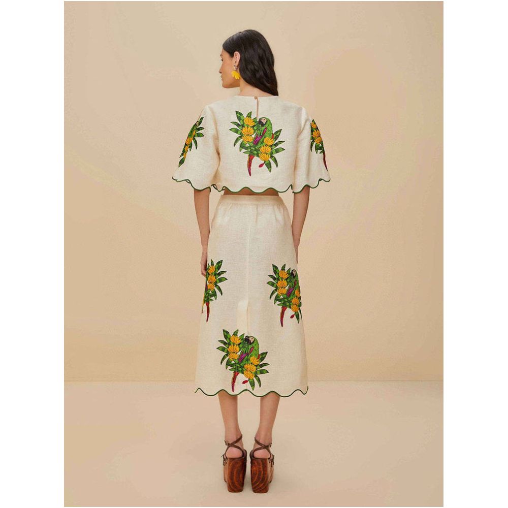 Brazilian niche designer colorful linen print puff sleeve cropped top pencil skirt set for women image 4