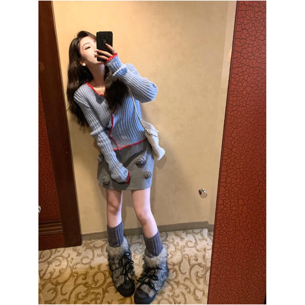 LIHEYU Autumn Winter New Color Block Lace Striped Knit Sweater for Women Korean Style Irregular Side Button image 4