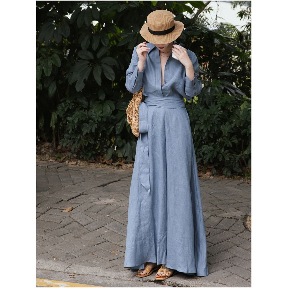 ZEROYK Old Money Style Fashion Set Simple and Elegant Linen Shirt with Tie Waist Skirt Relaxed Two Piece Set image 4