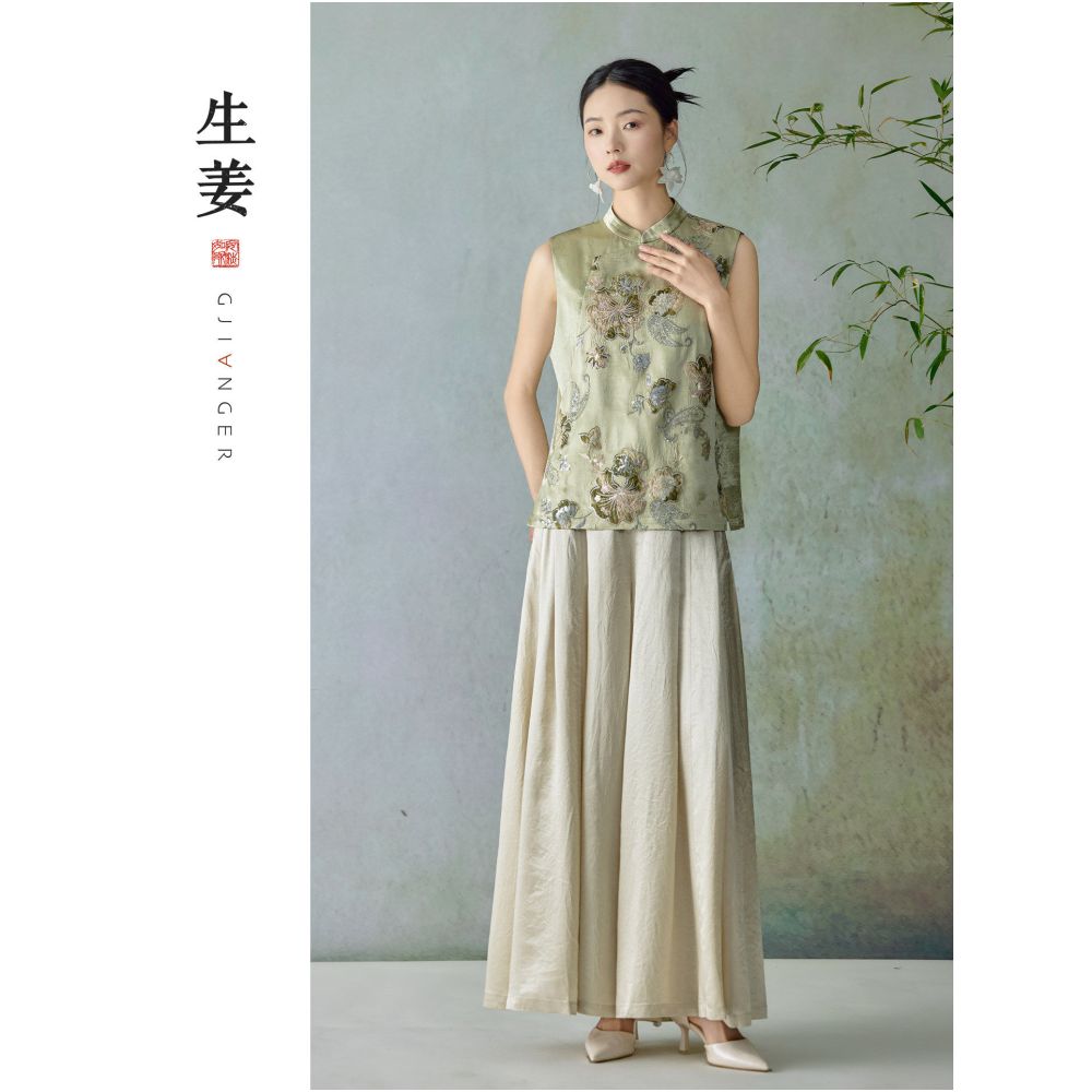 Ginger embellished New Chinese Style Original 2026 Spring New Arrival Heavy duty Appliqu Embroidery Chinese Vest 31612422A image 4