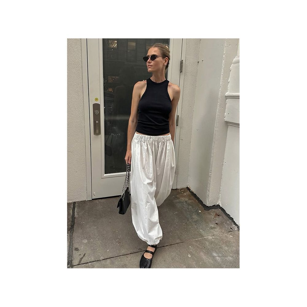 American retro white casual pants for women new autumn style high waisted slimming simple loose wide leg pants lantern pants image 5