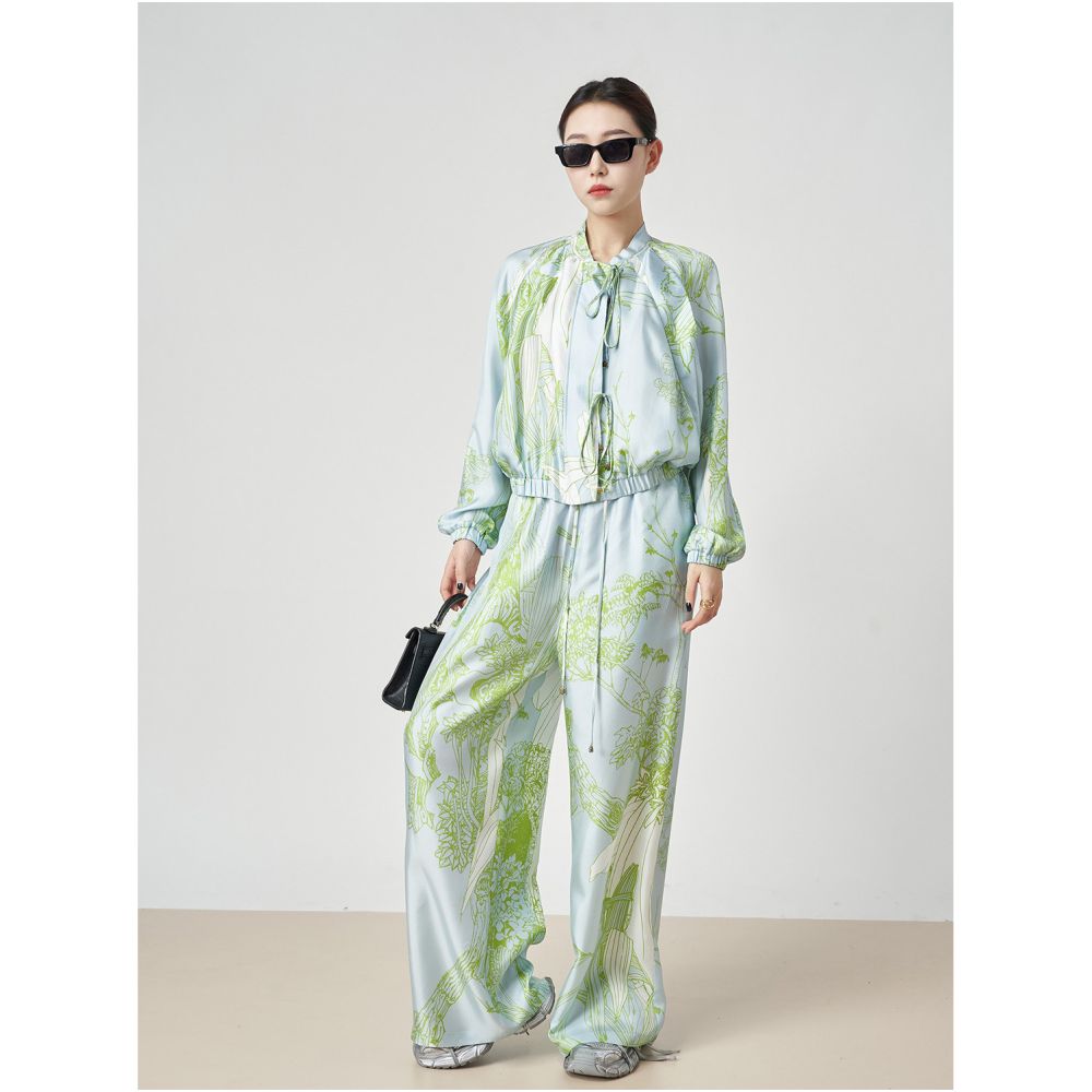 Color blocking workwear shirt set women s thin style 2026 summer new style loose cardigan jacket pants casual two piece set image 5