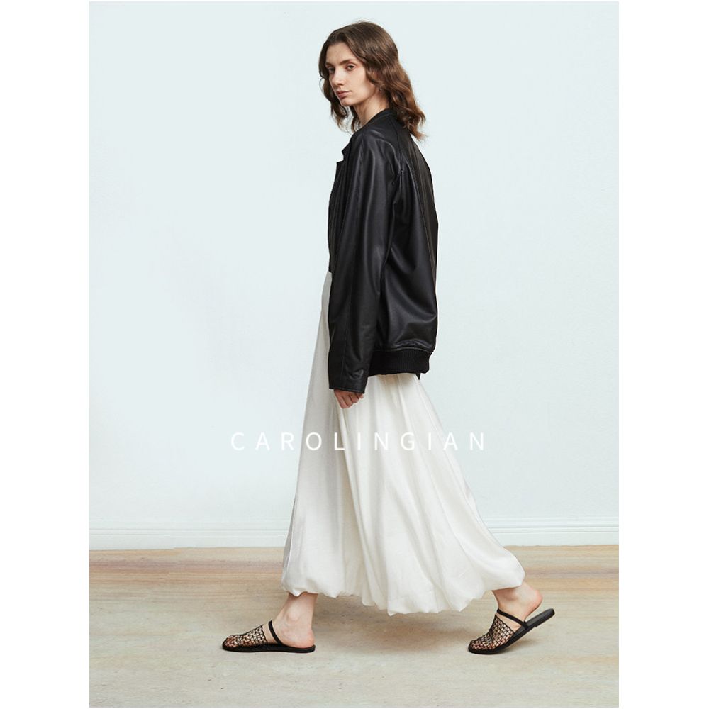 Carolingian minimalist ROW style Flowy shimmering Lyocel linen tulip skirt white mini skirt image 4