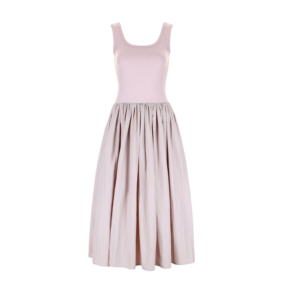 Bettychow looks absolutely ethereal Pink fitted sleeveless mid waisted ballet inspired maxi dress with knit patchwork design image 4
