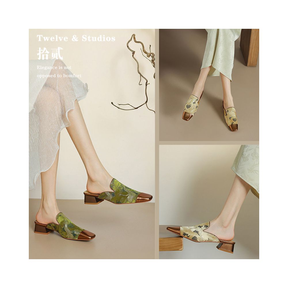 Italian lambskin New Chinese style closed toe slippers for women summer color blocked sandals embroidered mules image 5