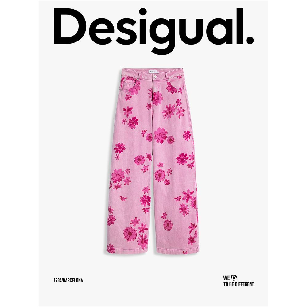 Desigual Spring Summer 2026 New Arrival Straight Leg Pink Floral Print Women s Jeans image 4