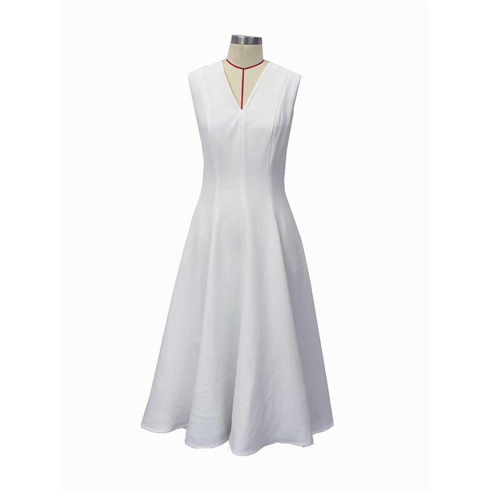 Classic V neck flowing skirt slim fit flattering silhouette stylish white dress a fresh new look image 4