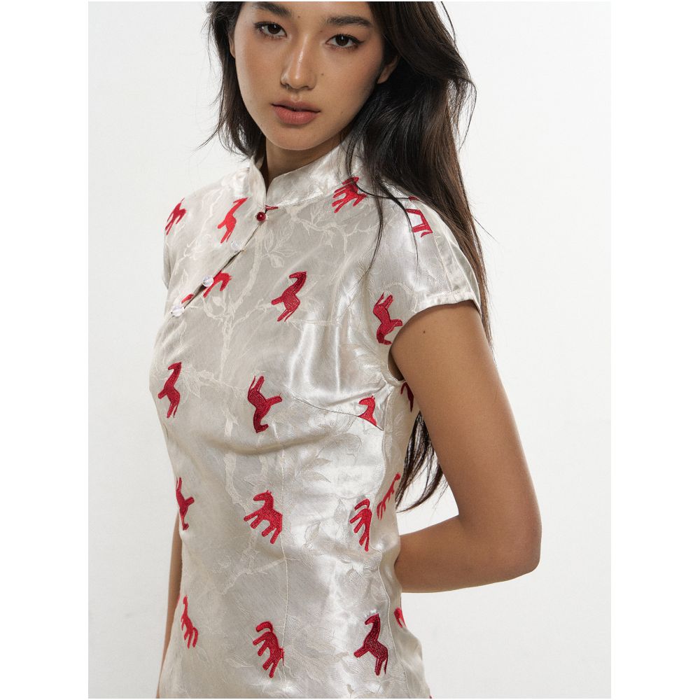 CTheMoon Original Authentic Pony Embroidery Modified Cheongsam Dress New Chinese Style Dress Engagement Dress Evening Gown image 2