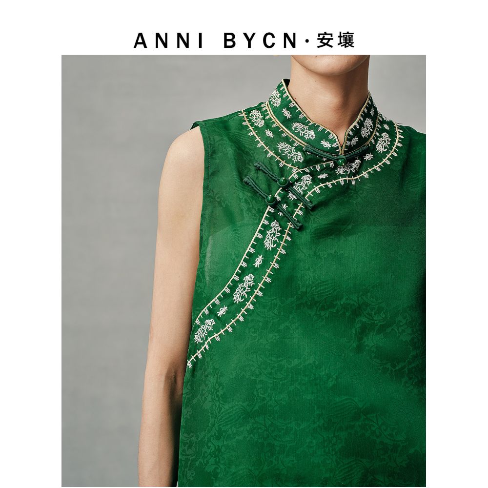 annibycn Lightweight Mulberry Silk New Chinese Style Embroidered Vest for Women Summer Style Chinese Style Fold Free Top image 2