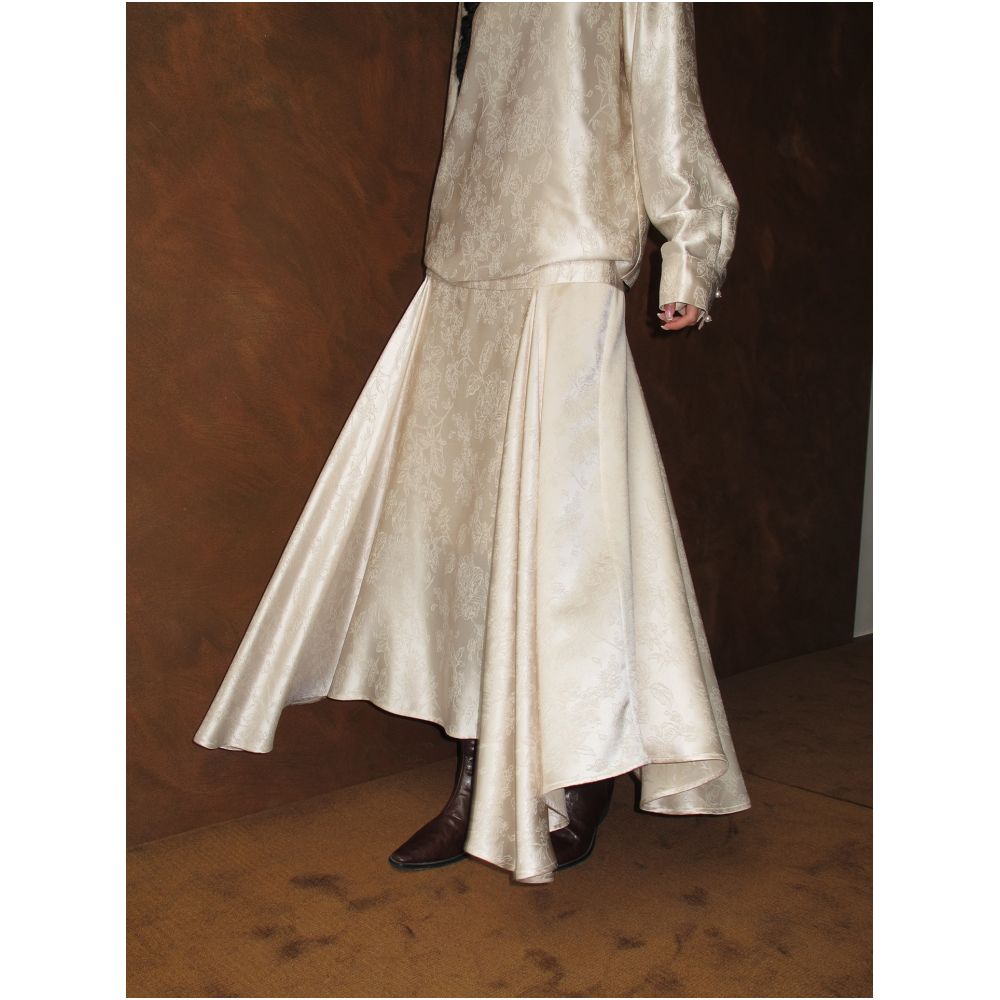 Yamakawa s The Moon Shines Brightest in My Hometown Acetate Pattern Jacquard Swing Collar Shirt Asymmetrical Skirt image 2