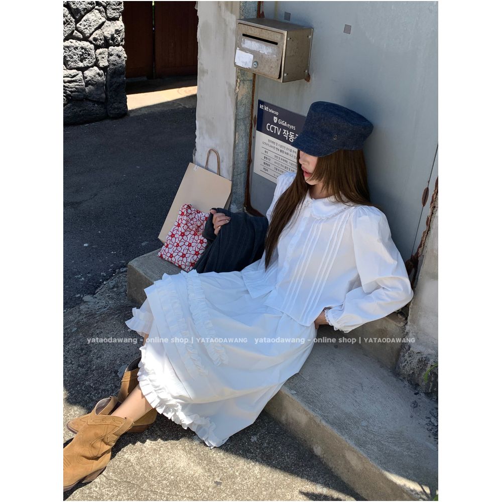 Big braced dog Cocoa A white moonlight existence Sweet and youthful elegant niche high end shirt set image 2