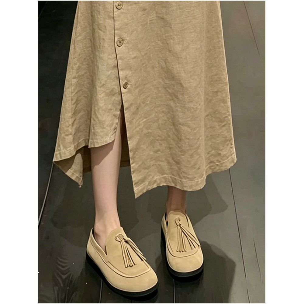 Khaki button down linen midi skirt for women 2026 summer trendy new style high end fashionable versatile irregular skirt image 4