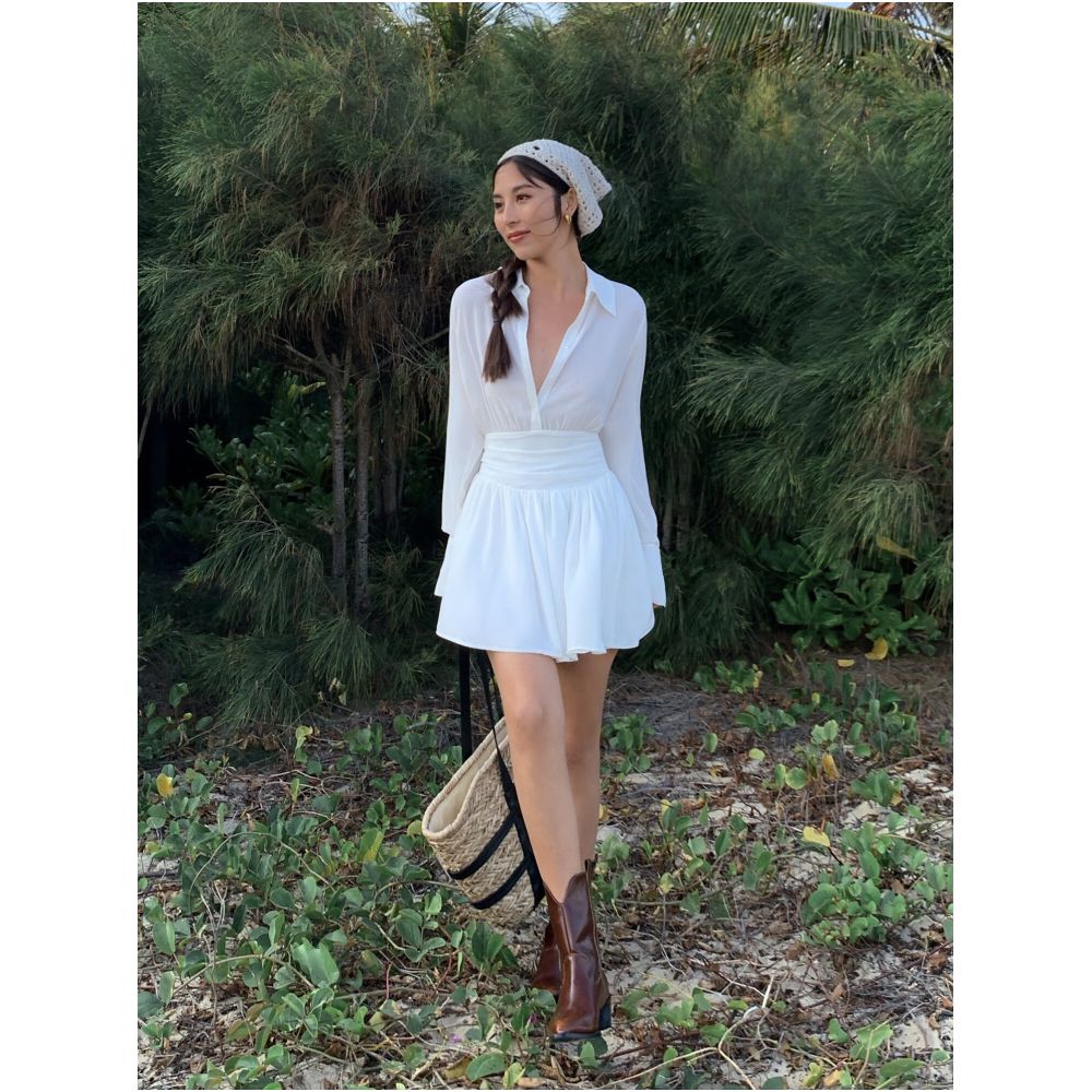 NEVA HU White French style Shirt Dress Short Design Slim Fit Long Sleeves Perfect for Petite Women image 4