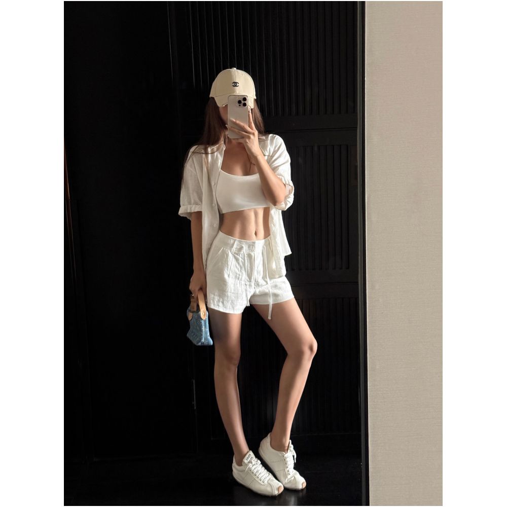 NEVA HU Ramie Shirt Set for Women Relaxed and Loose fitting Long sleeved Shirt Wide leg Shorts Casual Pants image 4