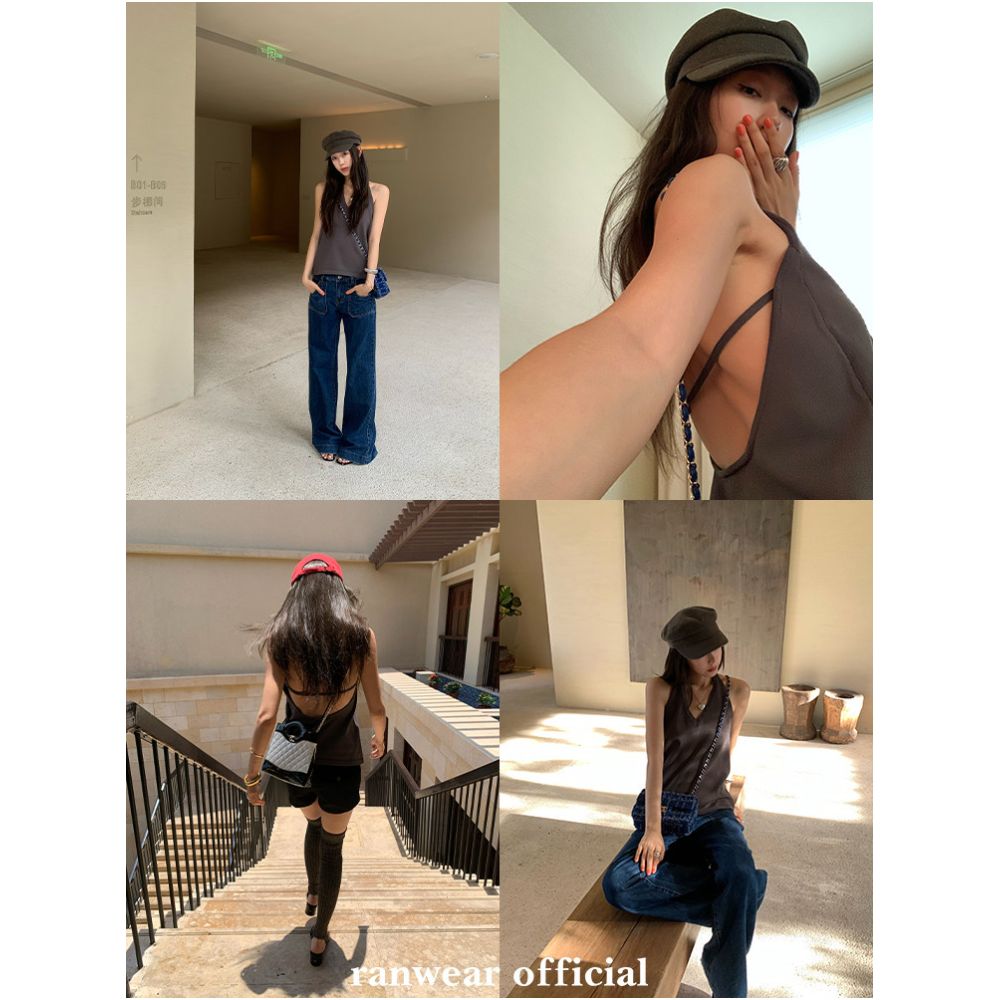 Ranwear Sweet and Chic Kendall Jenner s Painless Backless Knit Halter Neck Tank Top for Women image 4