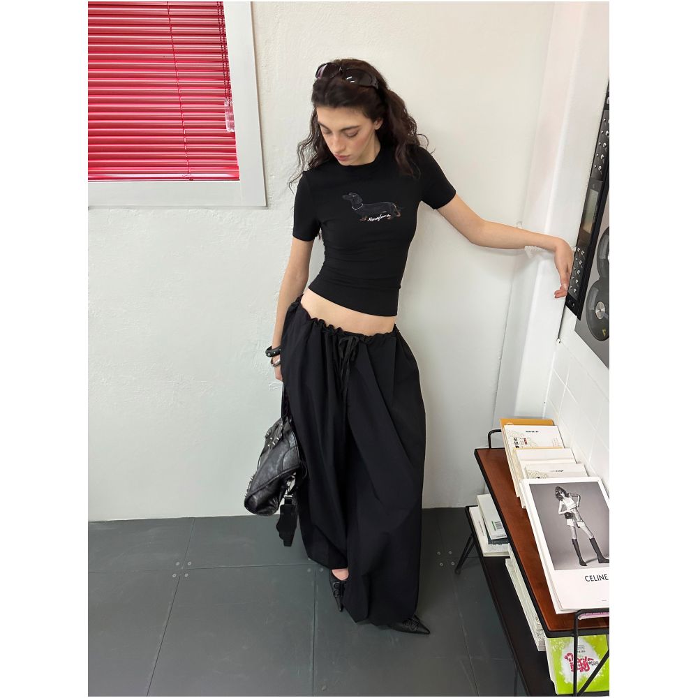 0122stepll Swift Action Black Drawstring Pants for Women Loose Relaxed Slimming Wide Leg Casual Pants image 4
