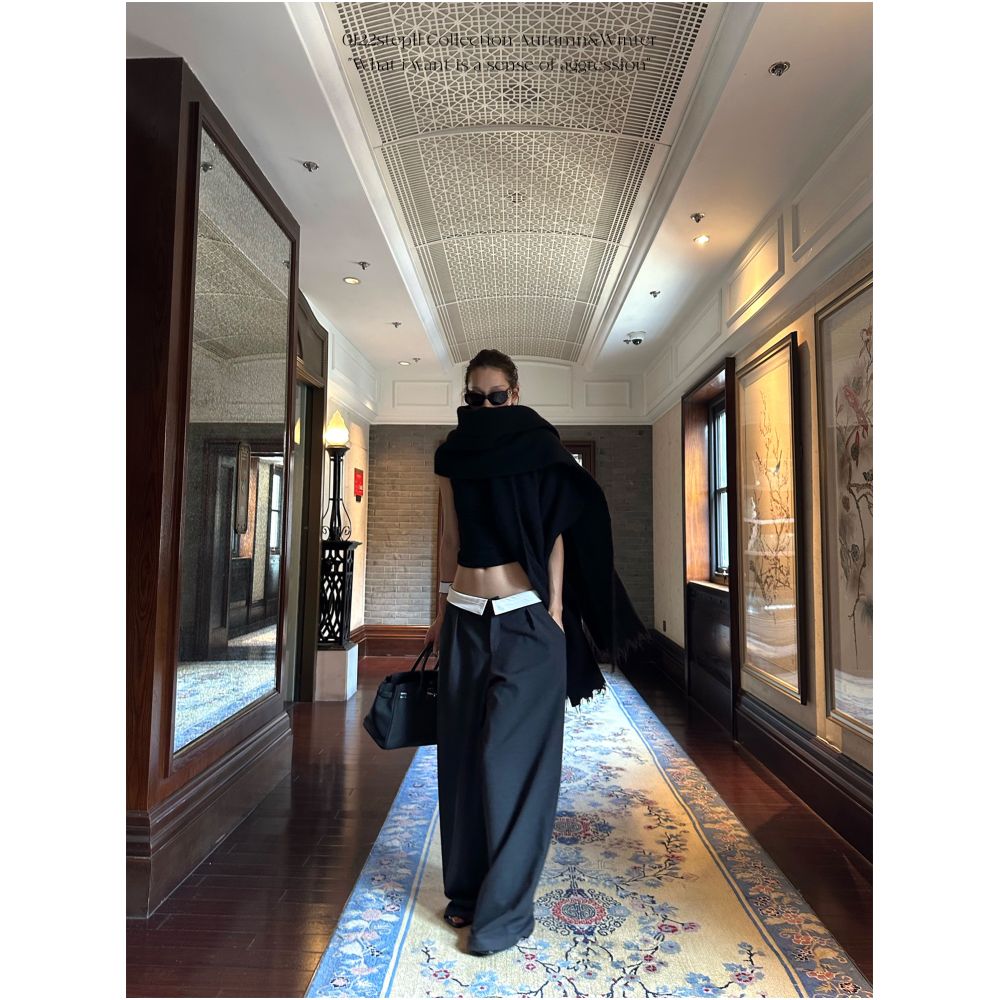 0122stepll Low waisted wide leg casual pants for women high end style loose fit slimming straight leg floor length suit pants image 4