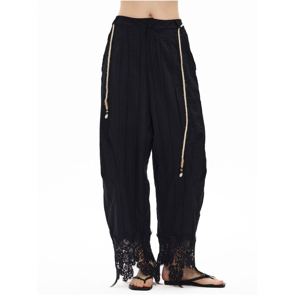 Furifuri Water Soluble Milk Silk Eyelash Lace Jacquard Curved Paratrooper Wide Leg Pants Off Shoulder Set image 2