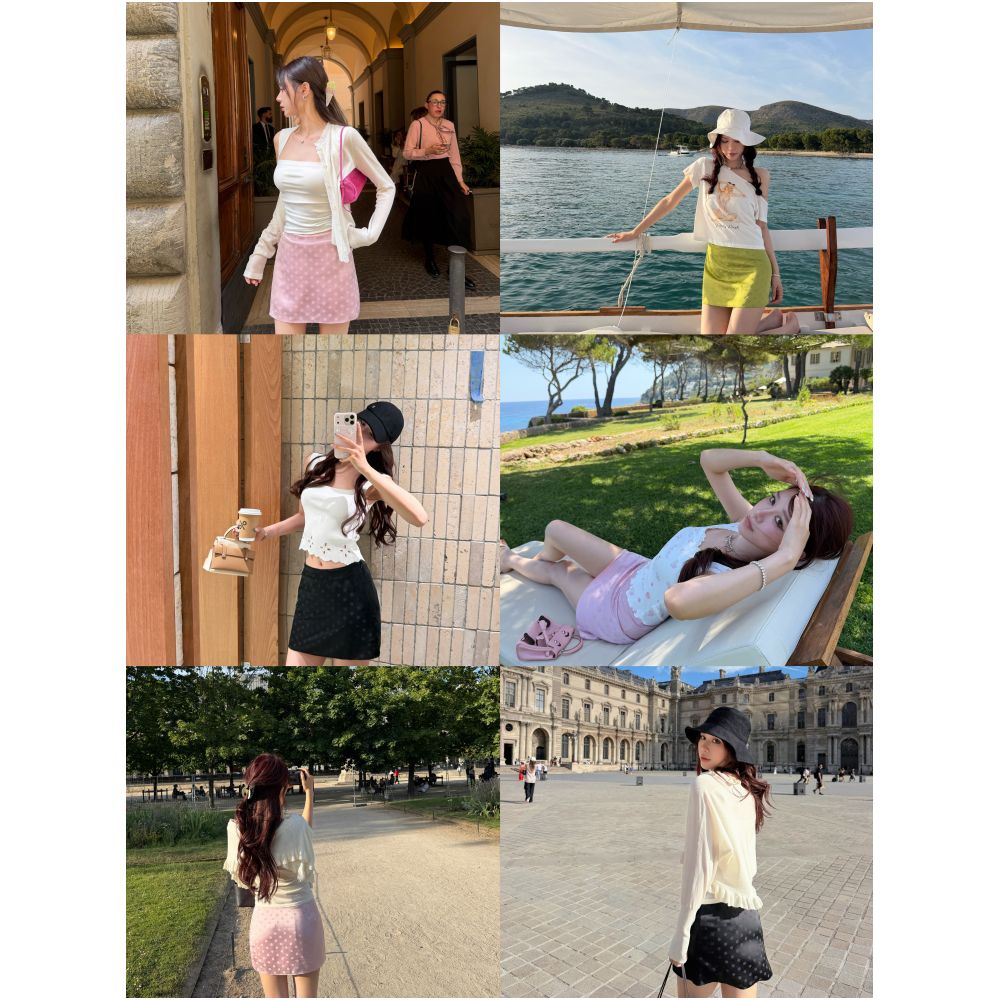 DailyDash s Youthful Kiss Summer Mini Air Conditioner Satin Glossy Polka Dot A line Skirt image 4