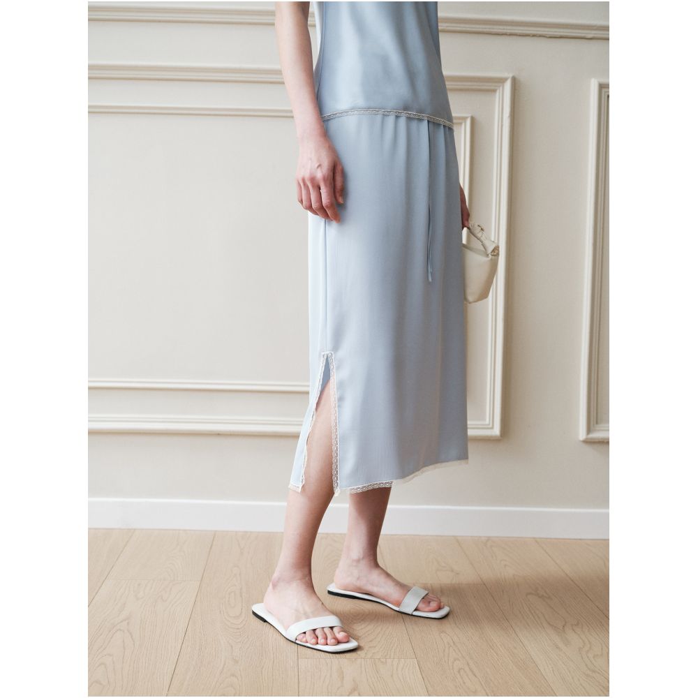 CHICJOC Premium Matte Silk Double Joe French Embroidered Polka Dot Lace Bias Cut Camisole Elastic Waist Midi Skirt image 4