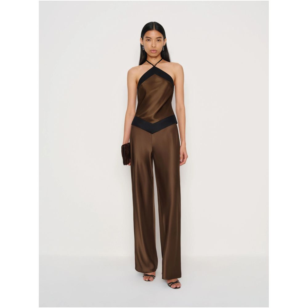 dissh niche design satin patchwork halter neck backless top sexy slim fit sleeveless camisole with elegant style image 4