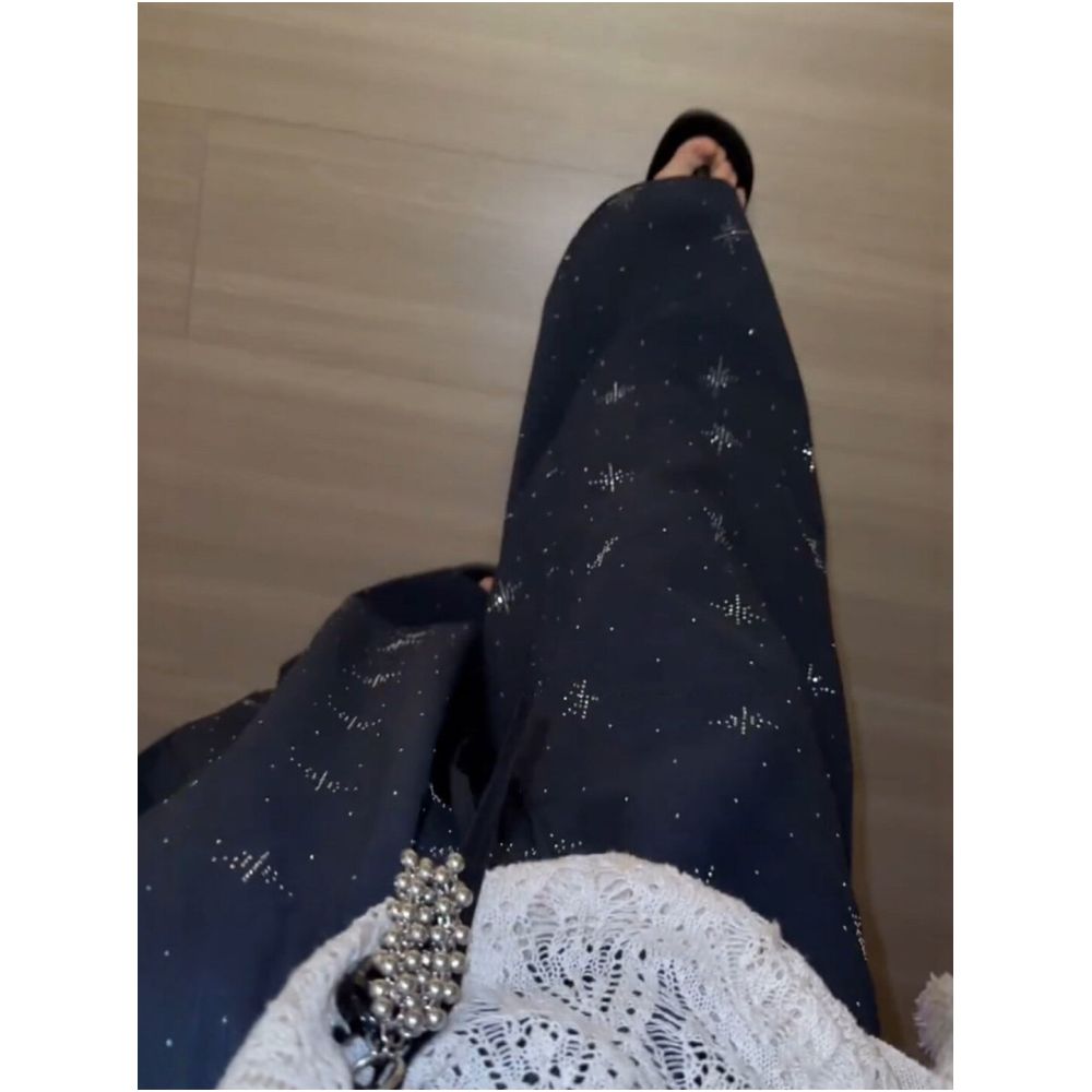Navy blue Lyocell Tencel rhinestone embellished wide leg tulle pants plus size super stylish and versatile women s autumn casual pants image 2