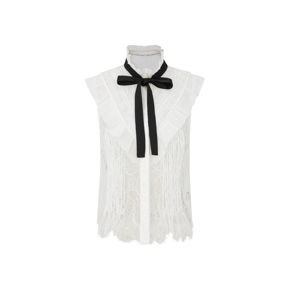 Limited Stock CHICYOU White Water Soluble Lace Tie Tie Sheer Slimming Summer Top image 7