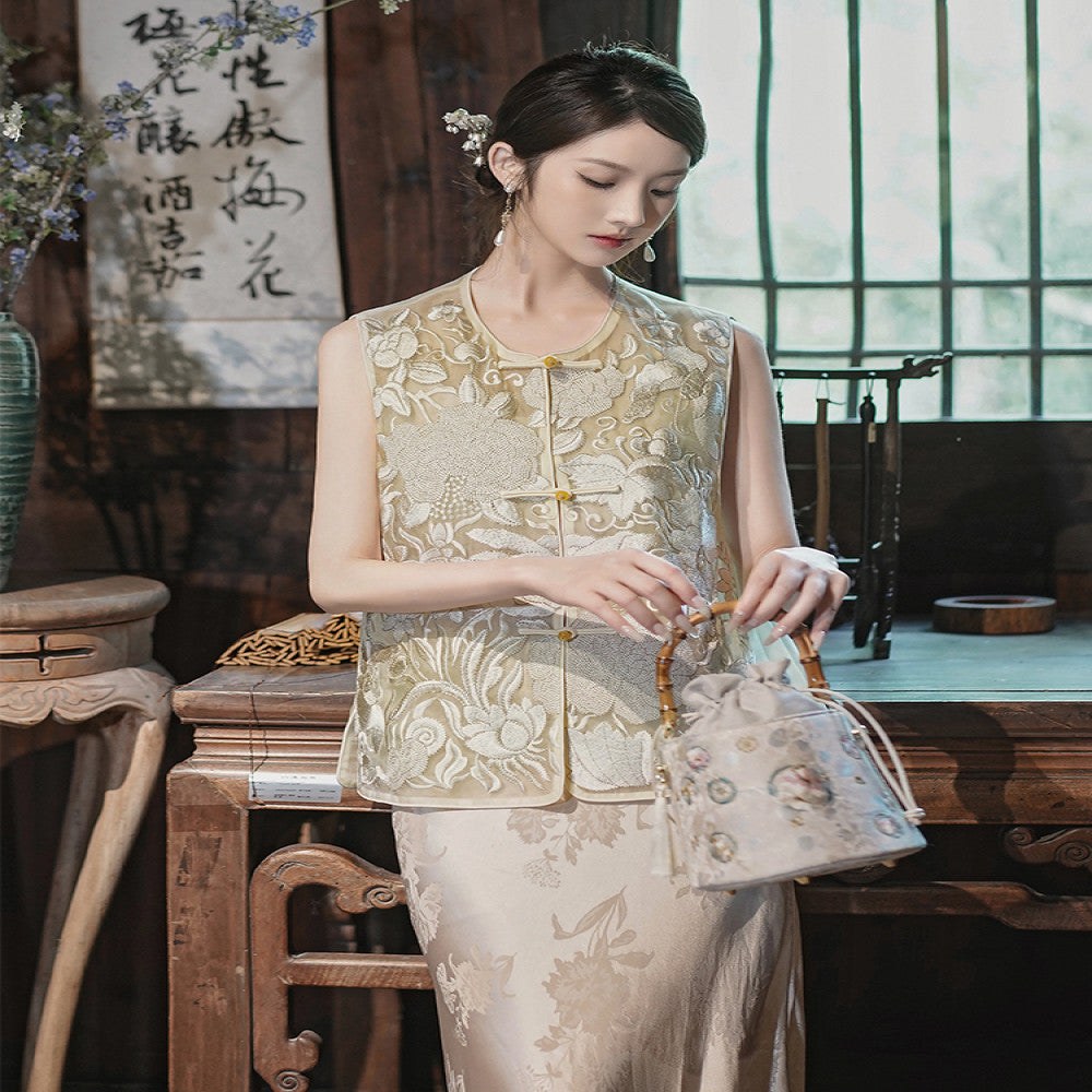 Peony Pavilion New Chinese Style Mulberry Silk Vest Female 2025 Summer Retro Versatile High End Embroidery Female image 8