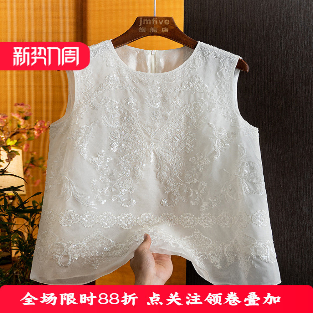 New Chinese style mulberry silk heavy industry sequined butterfly vest 2025 summer new product silk western style fashion shoulder image 1