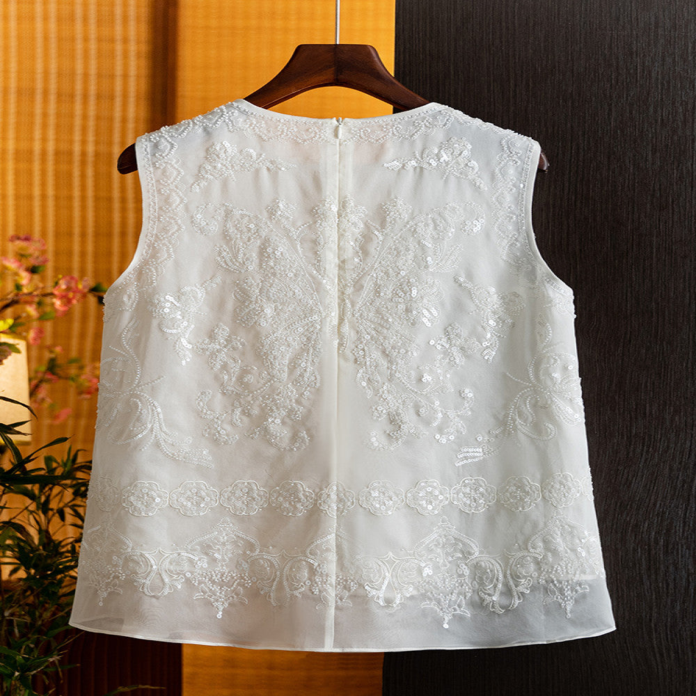 New Chinese style mulberry silk heavy industry sequined butterfly vest 2025 summer new product silk western style fashion shoulder image 2