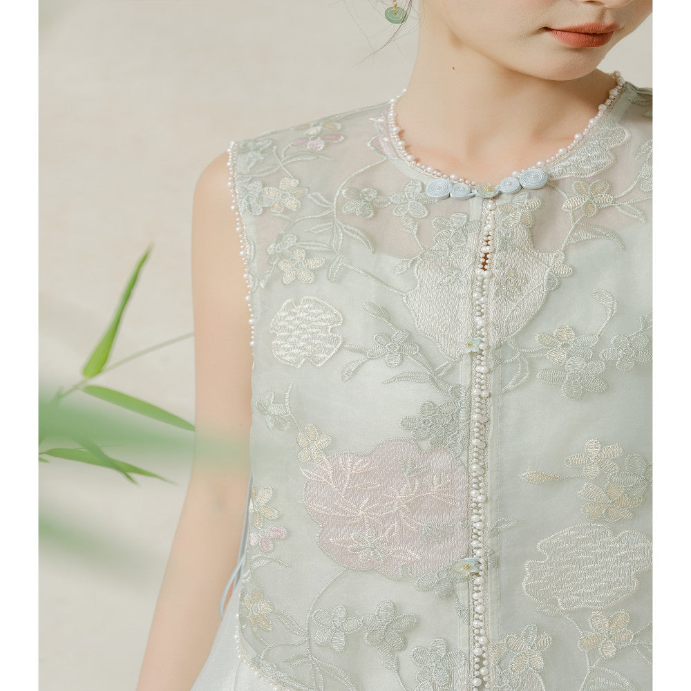SHIBAI Bai Qing He Copper Amino Wire Heavy Industry Embroidery Chinese New National Style Sleeveless Advanced Temperament Stacked Vest image 5