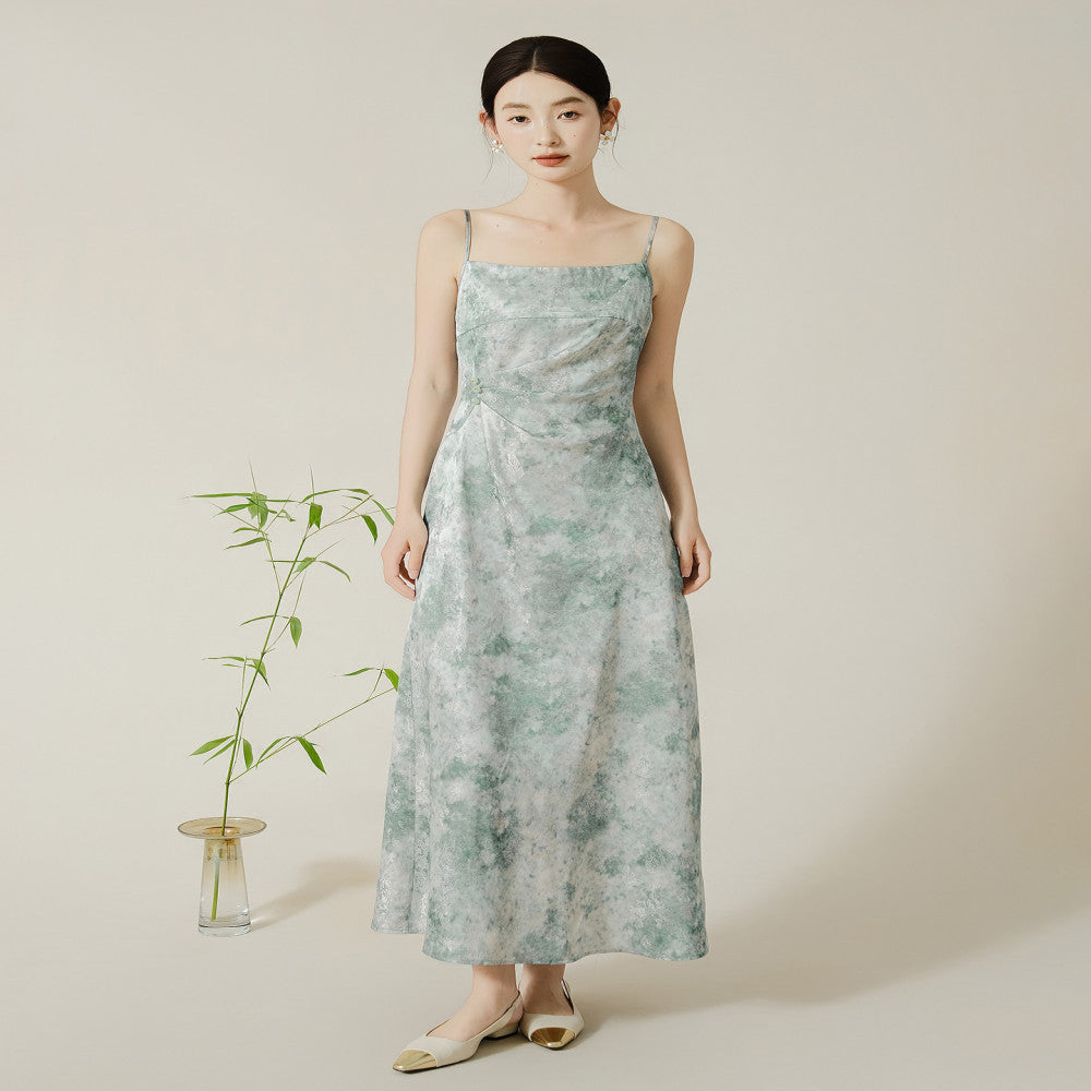 ASAYA4620 – Jade Mist Satin Dress 🌿✨