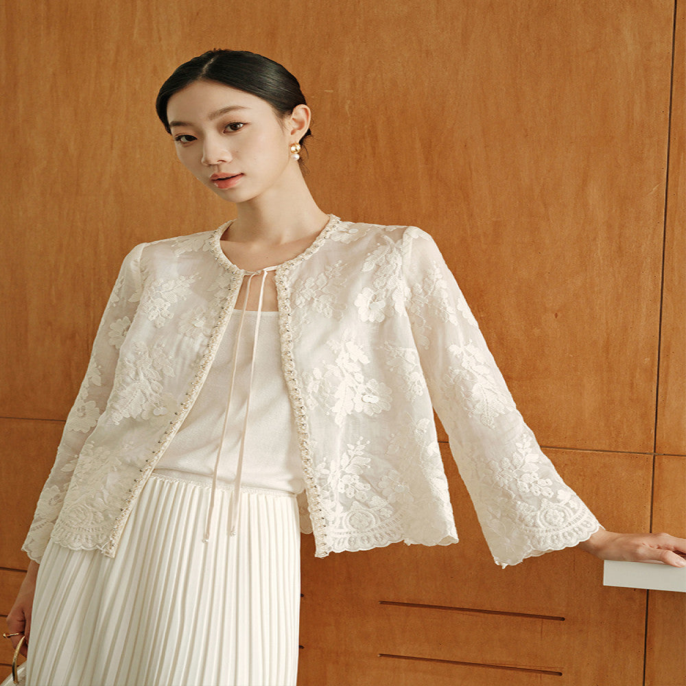 Jiaqi Customized Heavy Industry Relief Flower Embroidery Handmade Nail Beads High end sunscreen thin long sleeved cardigan shirt image 0