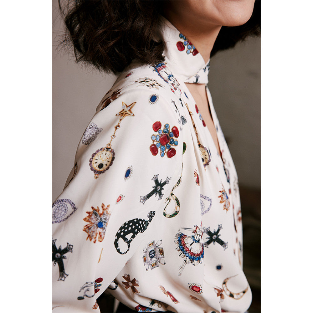 Rosebanks printed all the jewelry they couldn t afford on my vintage printed lace up shirt image 1
