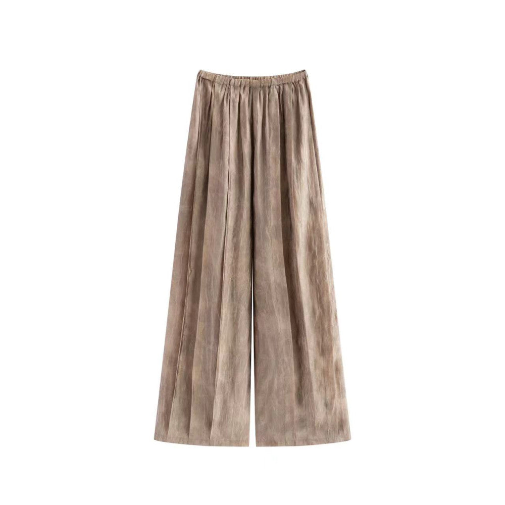 Hello Page high street pleated gold high waisted casual pants for women lightweight breathable elastic waisted long and wide leg pants image 14